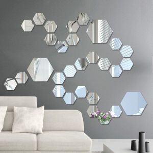 12Pcs Acryl Spiegelwand Sticker, Indoor Landschapsarchitectuur Decoratie, Zelfklevende Verwijderbare Zeshoekige Decoratieve Spiegel Boord