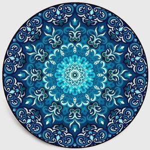 Europese stijl folk-custom Blauw bruin Mandala bloemen Ronde woonkamer tapijt maatwerk Slaapkamer anti-slip mat pluche tapijt