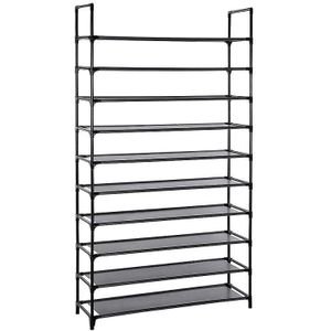 10-Layer Niet-geweven Stof Schoenenrek Stofdicht Zwarte Schoen Opbergkast Plank Thuis Slaapkamer Woonkamer Balkon 100*30*176Cm Hwc