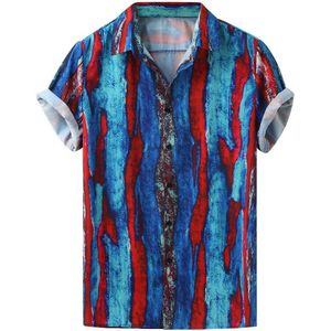 M-3XL Tie Dye Shirt Mannen Kleurrijke Shirt Voor Mannen Zomer Losse Mannen Shirts Blauw Wit Kleding Strand Stijl Camisas para Hombre