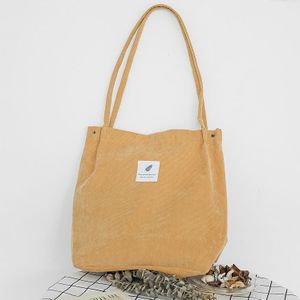 Vrouwen Corduroy Canvas Schoudertassen Vrouwelijke Eco Doek Handtas Tote Kruidenier Herbruikbare Opvouwbare Boodschappentas Katoenen Voering Pouch