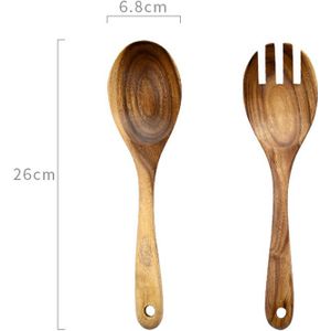 Grote Houten Lepel Set Grote Salade Opscheplepel Vork Natuurlijke Hout Eetlepel Lange Steel Koken Lepel Keukengerei