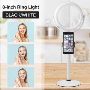 8 In LED Ring Licht Vullen Licht Base Telefoon Houder Voor Dimbare Make Selfie Ring Licht Live Video-opname Tafel lamp