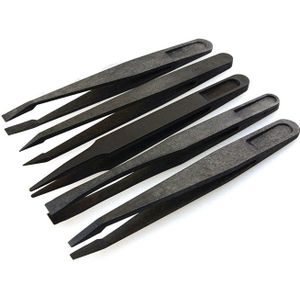 5 stks/partij Multifunctionele Zwarte Draagbare Straight Bend Anti-statische Plastic Pincet Hittebestendige Repair Tool