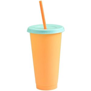 Kleur Veranderende Koud Drankje Kopjes Herbruikbare Temperatuur-Gevoelige Plastic Pp Kleurrijke Koffie Cup Met Deksels En Rietjes 600-710Ml