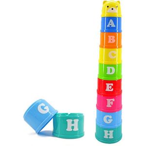 Original 9pcs Stack Cup Tower Figures Letters Educational Baby Toys Foldind Children Early Intelligence 24 Months Babies Games