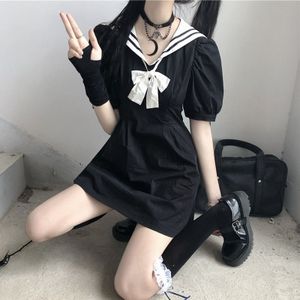 Japanse College Matroos Kraag Bladerdeeg Mouw Hoge Taille Afslanken Matrozenpakje Jk Jurk Vrouwelijke Zomer Japanse School Uniform