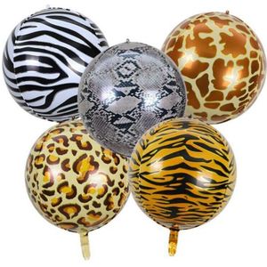 20Pcs Safari Animal Print Folie Ballon 22 Inch Wilde 4D Ronde Helium Ballon Jungle Zoo Thema Baby Shower Verjaardag decor