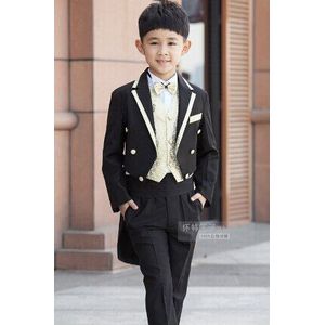 Kinderen Zwarte Smoking Set Kostuum Verjaardag Casual Formele Jongen Wedding Suits Blazers 5PCS Set F1016