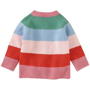 Zp-Winter Warm Kids Casual Trui Baby Meisje Regenboog Gestreepte Print Katoen Gebreide Bovenkleding Kleding