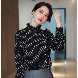 Professionele Shirt Vrouwen Lente Mode Temperament Chiffon Polka Dot Stand Kraag Blouses Office Dames Werk Tops