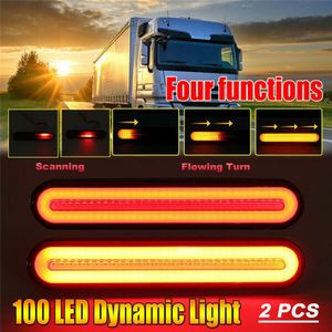 2 Pcs 4 In 1 Auto Truck Trailer 100LED Achter Achterlicht Remlicht Knipperlicht Rood + Geel Rv led-achterlicht