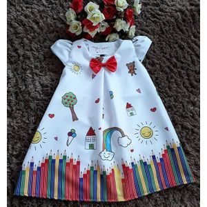 0-5Y Prinses Baby Baby Meisjes Patroon Print Ruches Mouw Knie Lengte A-lijn Jurk Zomer Outfits