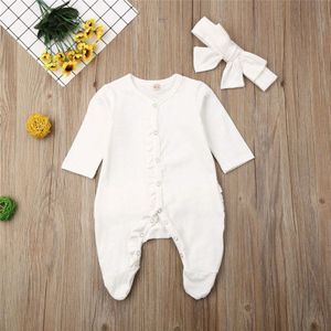 0-12M Pasgeboren Kid baby Boy Meisje Kleding Lange Mouwen Ruches Katoen Jumpsuit Elegante mooie Zoete geboren outfits