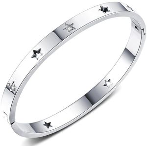 Lokaer Trendy Titanium Rvs Hollow Ster Manchet Armband Armband Voor Vrouwen Cz Crystal Pentagram Vrouwelijke Armband B17078