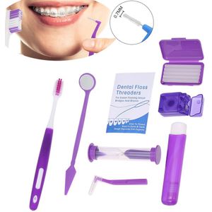 Orthodontische Tanden Care Kit Rager Tanden Reinigen Tandenborstel Spiegel Set Wax Zandloper Dental Floss Mondhygiëne Gereedschap