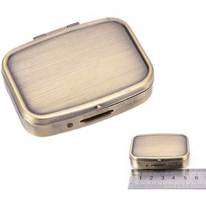 Metal Pill Dozen Brons Metalen Rechthoek 2 Grid Vocht Proof Geneeskunde Houder Pil Opbergdoos 56*44*15mm
