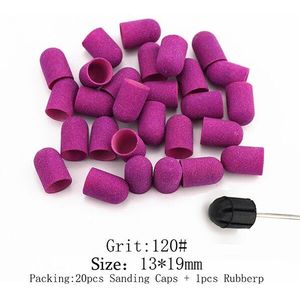 20Pc 13*19mm Foot Cuticle Tool Plastic Base Purple Sanding Caps With Rubber Grip Pedicure Polishing Sand Block Drill Accessories