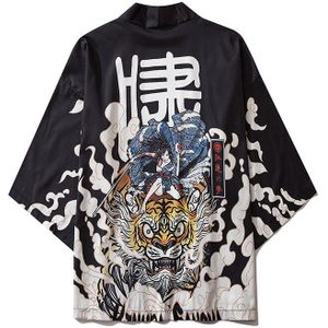 Streetwear Mannen Zomer Half Mouwen Tiger Gedrukt Kimono Jas Japanse Stijl Harajuku Mannelijke Ongedwongen Losse Vest Jassen