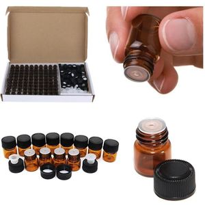 100 Stuks 1Ml 2Ml 3Ml Amber Glazen Flesjes, mini Etherische Olie Flessen Met Opening Verloopstuk & Zwart Plastic Cap Контейнер