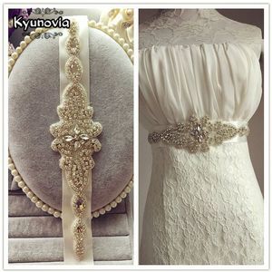 Kyunovia Silver crystal Bridal Belt Bridal Sash Wedding Sash Strass Prom Riem Bruids Sjerp Kralen Applique Sash D31
