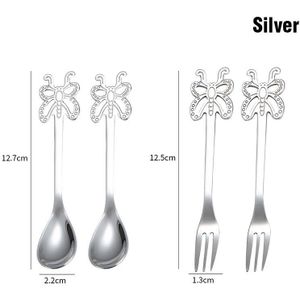 Koffie Lepel Fruit Vork Set Rvs Bestek Set Electroplated Creatieve Vlinder Handvat Opknoping Cup Scoop Vork 4 Stks/set