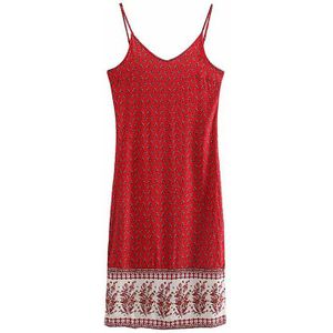 Everkaki Vintage Slip Lange Jurk Vrouwen Boho Print Zomer Vestidos Gypsy Rode Dames Bohemian Maxi Split Jurken Vrouwelijke