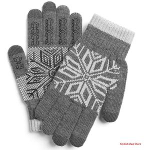 Mannen Winter Touchscreen Sneeuwvlok Gebreide Warme Handschoenen Pluche Voering Antislip Wanten