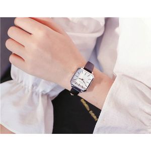 Ulzzang Vintage Vierkante Lederen Vrouwen Horloges Dames Zilver Quartz Horloges Vrouwelijke Rvs Mesh Armband Horloge Klok