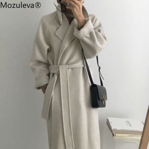 Mozuleva - Retro Winter - Lange Belted Wollen Jas - Dames - Volledige Mouw - Oversized