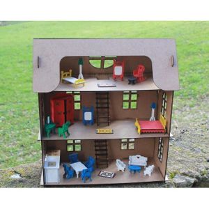 Vreugde En Speelgoed Houten Speelhuis + Miniatuur Items-Verf + Borstel 424704529