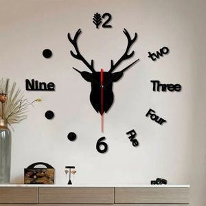 Speciale Aanbieding 3D Grote Herten Grote Wandklok Diy Quartz Horloge Stilleven Klokken Moderne Woninginrichting Woonkamer Stickers