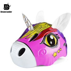 Kid's Fietshelm 3D Eenhoorn Fiets Skate Helm Met Achterlicht Creatieve Peuter Fiets Helm