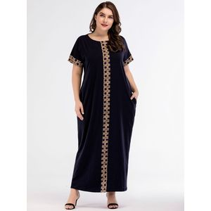 Zomer Patchwork Korte Mouw Abaya Vrouwen Casual Maxi Jurk Plus Size Kaftan Ramadan Eid Robe Islamitische Judaic Dubai Gown