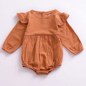 fall puur katoen pure kleur kleine vliegende mouwen romper baby meisje kleding