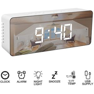 LED Spiegel Wekker Wake Up Light Digitale Snooze Tafel Klok Elektronische Tijd Temperatuur Display Woondecoratie Nachtlampje