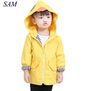 Ins herfst baby jongens en meisjes leuke waterdichte jas kinderen cartoon hooded geul streep splicing bovenkleding voor kinderen