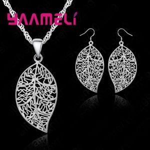 Echt 925 Sterling Zilveren Sieraden Sets Earring Haak Blad Hanger Kettingen + 18 &quot;Singapore Ketting Voor Vrouwen Meisjes