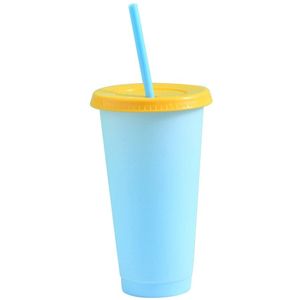 Kleur Veranderende Koud Drankje Kopjes Herbruikbare Temperatuur-Gevoelige Plastic Kleurrijke Koffie Cup Met Deksels En Rietjes