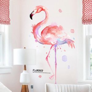 Cartoon Roze Flamingo Muursticker Voor Kinderkamer Inkt Schilderij Muurstickers Kinderkamer Decoratie Pvc Muurstickers Voor Slaapkamer