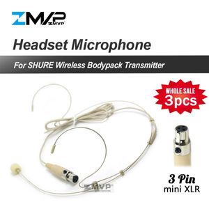 3 stks/partij Professionele 3pin XLR TA3F Headset Headset Cardioid 3 pin Condensator Microfoon Voor Shure Draadloze Bodypack Zender