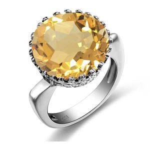 Szjinao Citrien Ringen Voor Vrouwen Echt 925 Sterling Zilveren Unieke Trouwring Grote Ronde Vorm Sieraden Anniversary