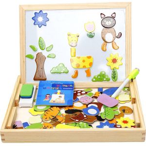 QWOK 100 + Stuks Dier Magnetische Houten Puzzel Multifunctionele Tekentafel Cartoon Dier met Doos Baby Educatief Speelgoed