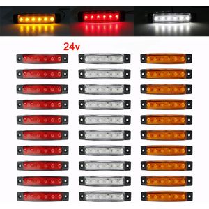 30Pcs 24V 6 Led Rood + Geel + Wit Bus Truck Trailer Pickup Side Marker Indicatoren Light