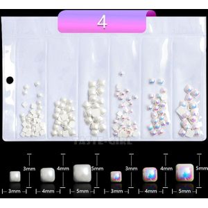 6 Grids/Pack Mix Maten Vormen Wit AB Ronde Vierkante Parels Nail Art Sieraden Steentjes Decoraties Gem Manicure DIY