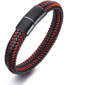 Men's Gevlochten Lederen Armband Voor Mannen Red & Black Braid Magneet Polsband Bangle