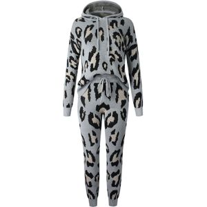 Herfst Winter Warm Wollen En Kasjmier Sweatshirts Sporting Suit Leopard Hoodies + Harembroek Casual Broek 2 Delige Set Vrouwen Pak #3
