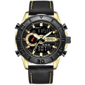 Smael Mannen Faux Lederen Riemen Waterdicht Analoge Digitale Display Quartz Horloge Mannelijke Sport Horloges