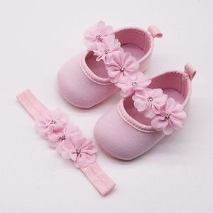 Strik Baby Meisjes Schoenen Pasgeboren Prinses Schoenen Eerste Wandelaars + Haarband Baby Meisje Verjaardagsfeestje Schoenen