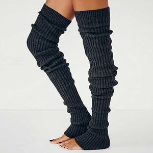 Womens Winter Warm Haak Knit Beenwarmers Casual Stijl Effen Kleur Footless Dij Hoge Sokken Stapel Sokken Zwart/Bruin